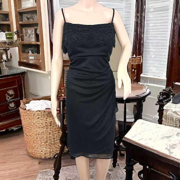 Witchy Sheer Overlay Dress Sz 16 XL Black Beaded Ruched Draped Whimsigoth Fairy. - Picture 16 of 16